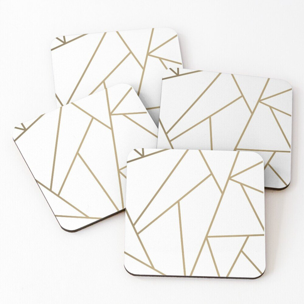 Leather Coasters White and golden geometric Set of 4 / 4 x 4 inch-image-OPC-PCGVRW7-NEW