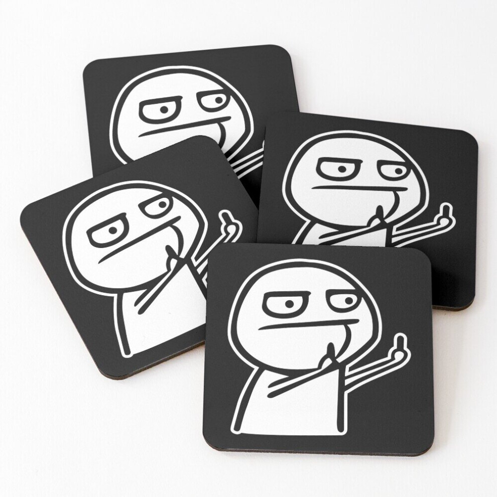 Leather Coasters Funny Fuck Middle finger Troll Face Meme Set of 4 / 4 x 4 inch-image-OPC-PCGVRYK-NEW