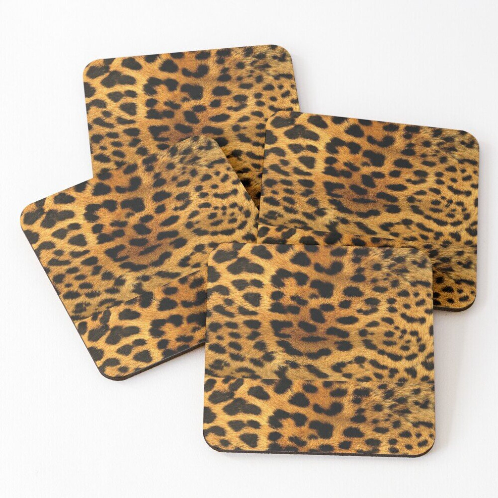 Leather Coasters Leopard. Set of 4 / 4 x 4 inch