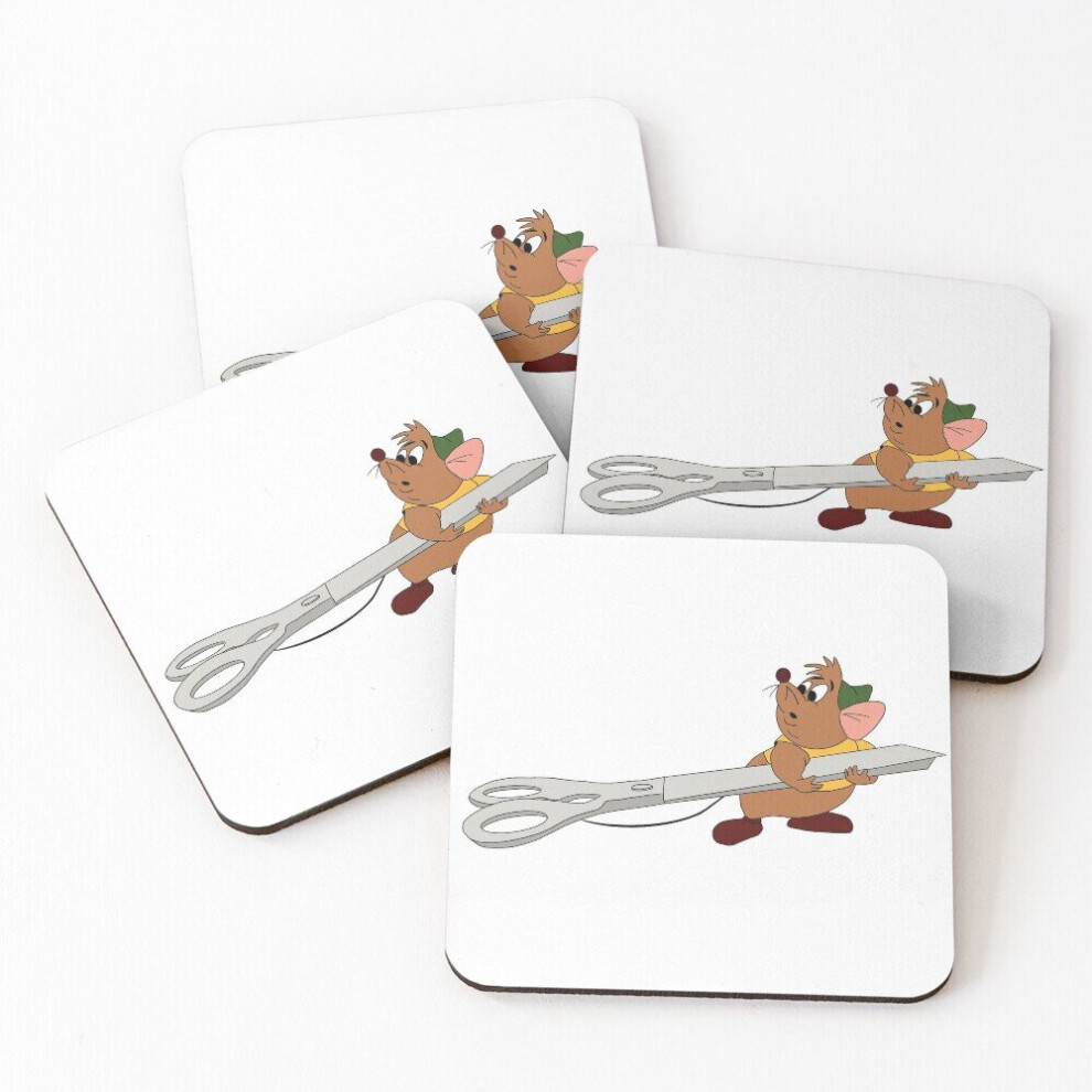 Leather Coasters Gus Gus with scissors  Set of 4 / 4 x 4 inch-image-OPC-PCGVSM5-NEW
