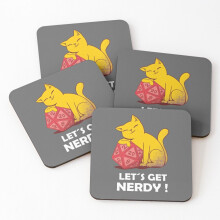 Leather Coasters Let's get nerdy cat with game dice nerd gift Set of 4 / 4 x 4 inch