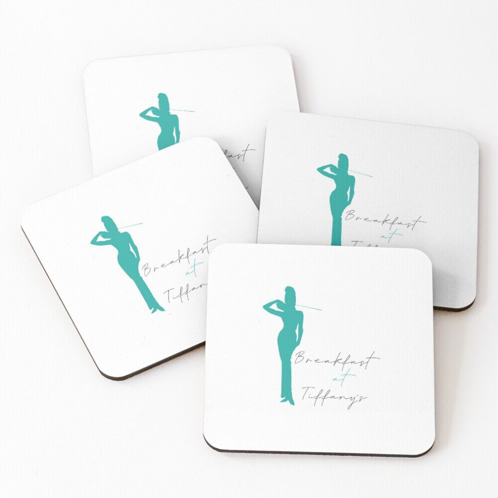 Breakfast at Tiffany's Leather Coaster Set, 4x4 in, 4 Coasters, PVC Leather, Non-Slip, Easy-Clean, Ideal Housewarming Gift