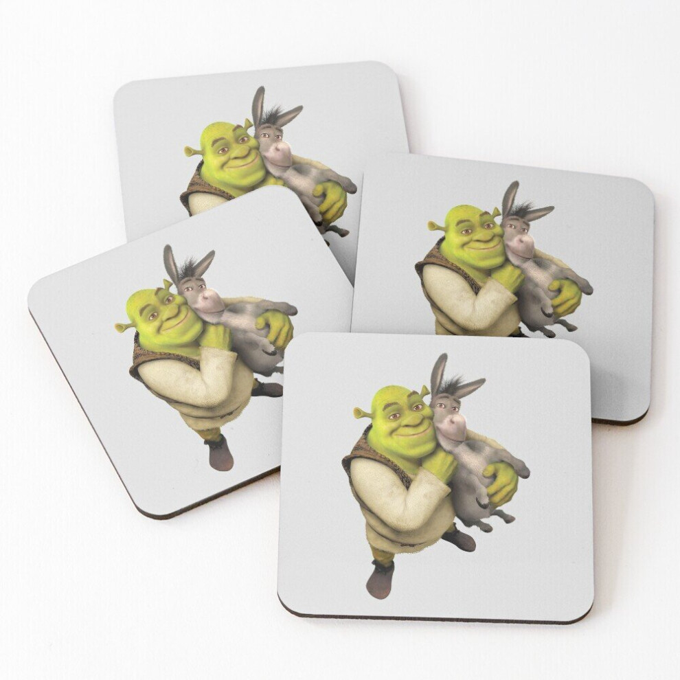 Leather Coasters  Shrek and Donkey Best Friends Set of 4 / 4 x 4 inch