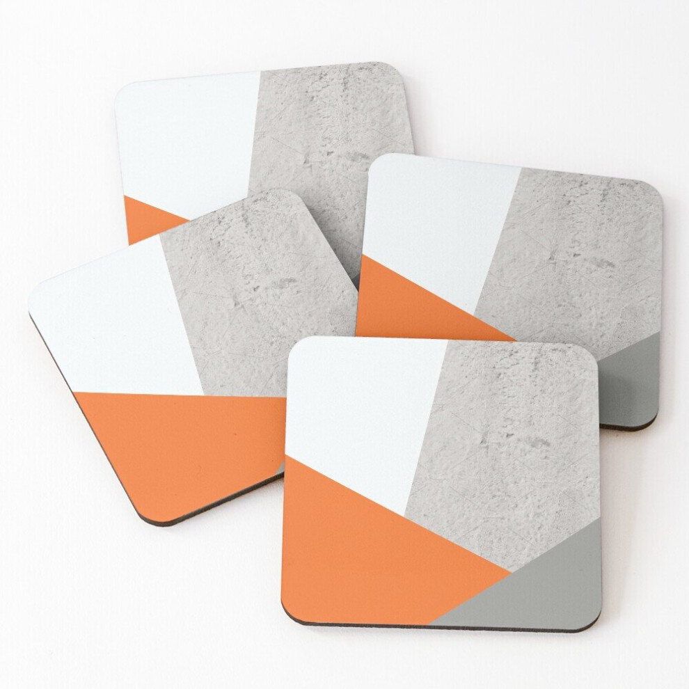 Leather Coasters Grey Orange and Concrete Color Block Set of 4 / 4 x 4 inch