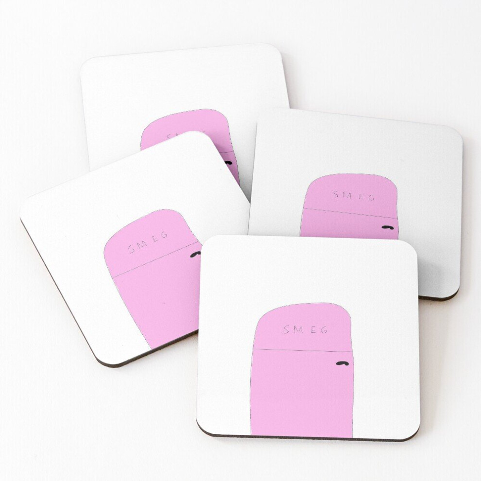 Leather Coasters Pink smeg fridge Set of 4 / 4 x 4 inch