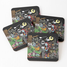 Leather Coasters Nightmare before Christmas  Set of 4 / 4 x 4 inch