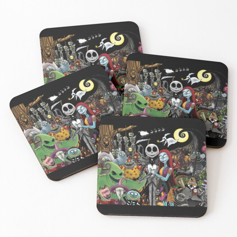 Leather Coasters Nightmare before Christmas  Set of 4 / 4 x 4 inch