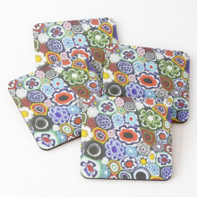 Leather Coasters Millefiori Murano Italian Glass Print Set of 4 / 4 x 4 inch