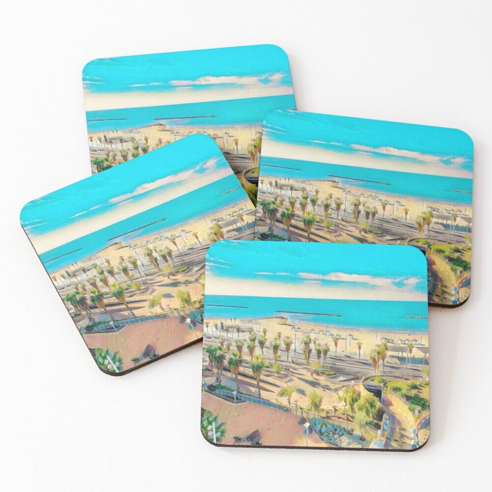 Leather Coasters Tel Aviv Beach View Set of 4 / 4 x 4 inch-image-OPC-PCGVTQN-NEW