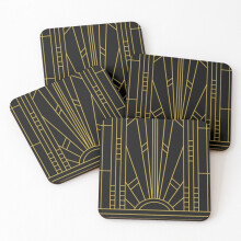 Leather Coasters Art Deco Design Set of 4 / 4 x 4 inch