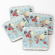 Leather Coasters Vintage The British Empire Spans the World Map Set of 4 / 4 x 4 inch