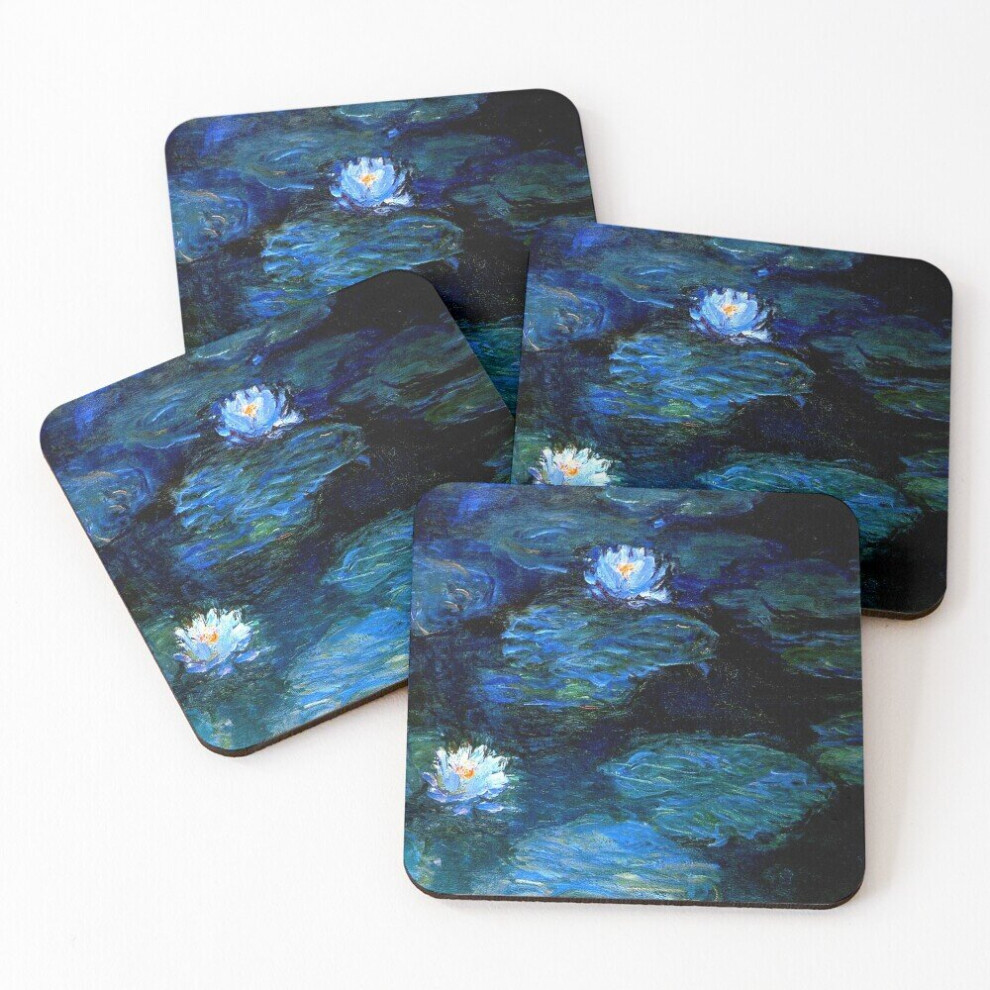 Leather Coasters Water Lilies Monet deep blue Set of 4 / 4 x 4 inch-image-OPC-PCGVVQT-NEW