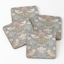 Leather Coasters The Strawberry Thief Set of 4 / 4 x 4 inch