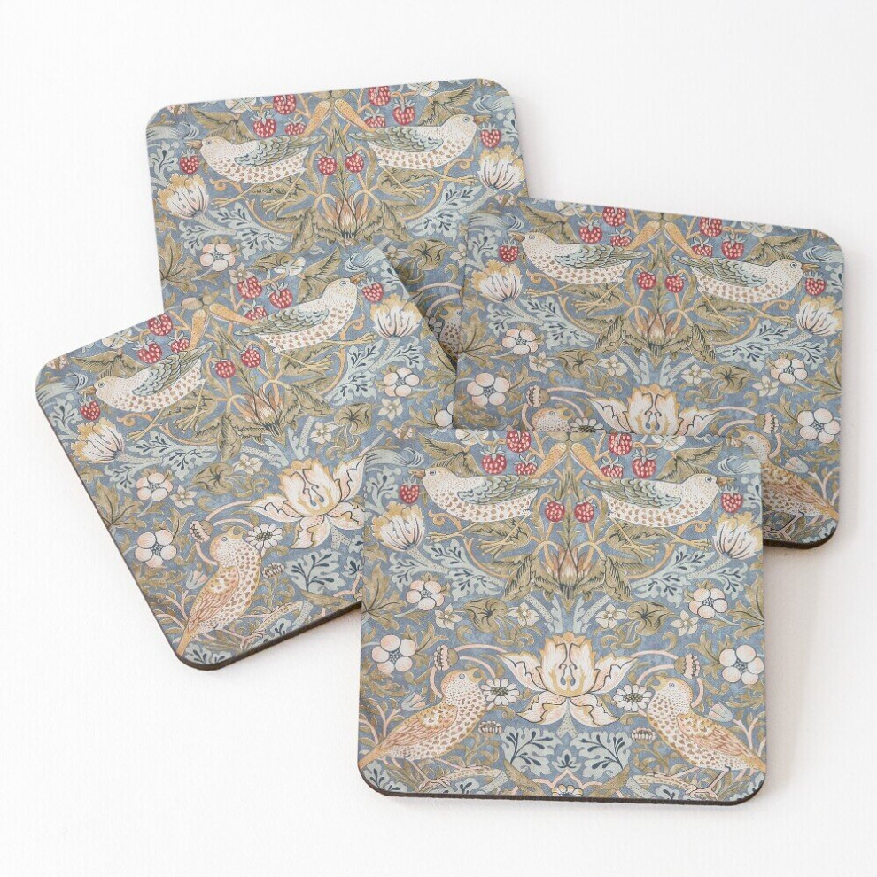 Leather Coasters The Strawberry Thief Set of 4 / 4 x 4 inch