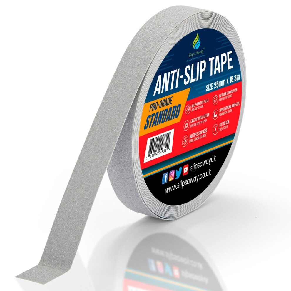 (GREY, 25mm x 18.3m) Non/Anti Slip Tape Roll Pro Standard Grade -Indoor/Outdoor Use