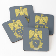 Napoleon Bonaparte Emblem PVC Leather Coasters Set of 4 - 4x4 in Non-Slip, Easy-Clean, Table Protector