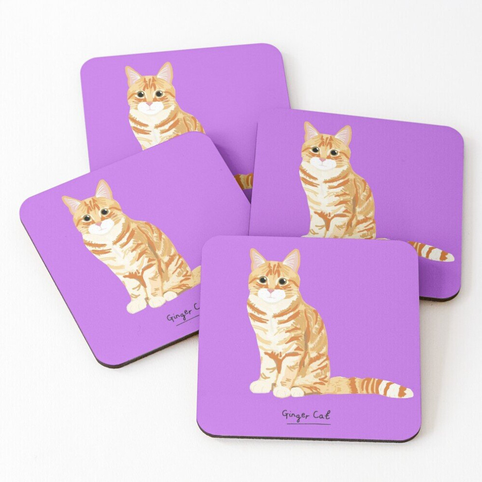 Leather Coasters Ginger Cat, Set of 4 / 4 x 4 inch-image-OPC-PCGVW68-NEW