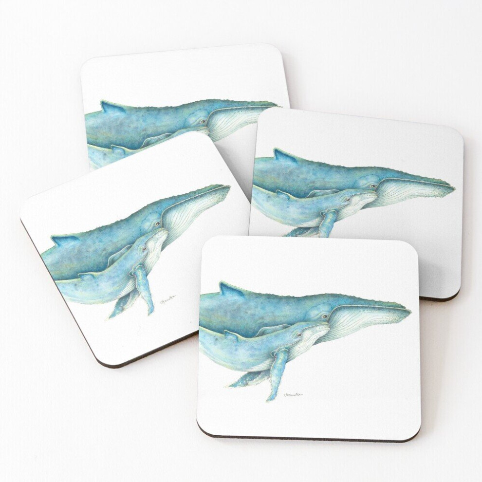Leather Coasters Humpback Whales (green) Set of 4 / 4 x 4 inch-image-OPC-PCGVW7Q-NEW