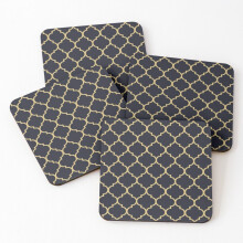 Leather Coasters Midnight Blue and Gold Moroccan Trellis Pattern Set of 4 / 4 x 4 inch