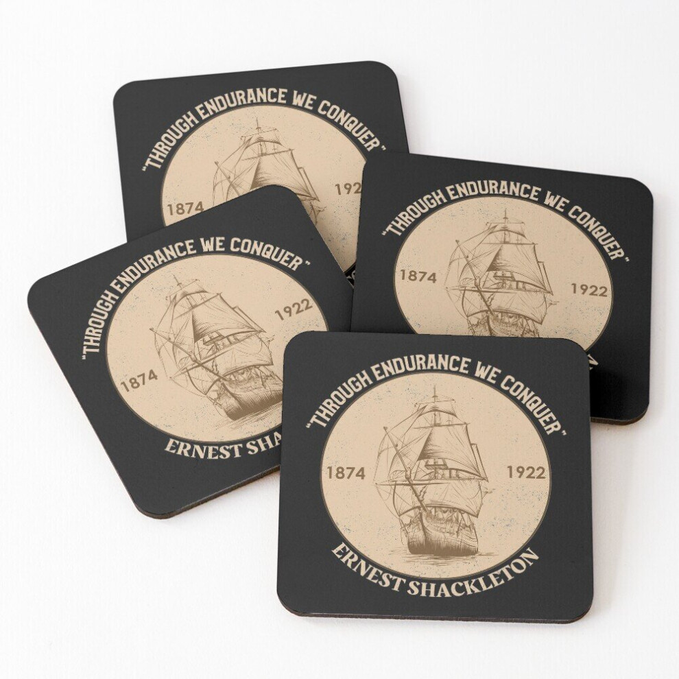 Leather Coasters Sir Ernest Shackleton - Through Endurance We Conquer Set of 4 / 4 x 4 inch