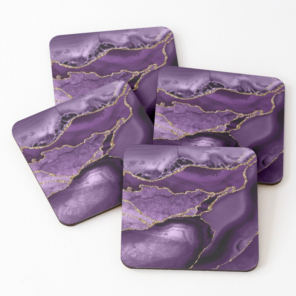 Leather Coasters Purple Faux Marble Abstract Landscapes Set of 4 / 4 x 4 inch