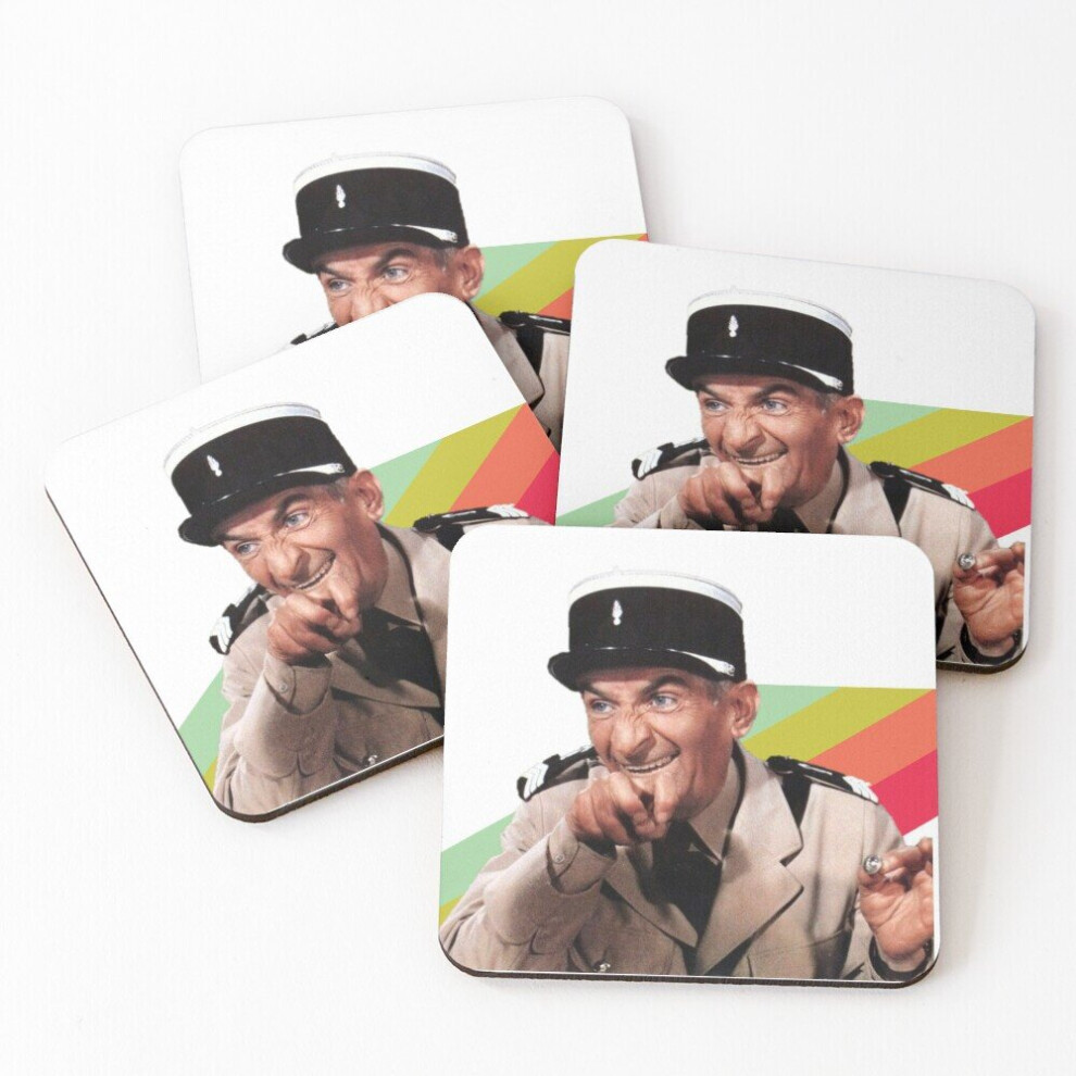 Leather Coasters Louis de Funes Grimace Set of 4 / 4 x 4 inch-image-OPC-PCGVX29-NEW