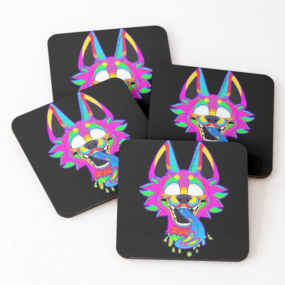 Leather Coasters Furry neon blacklight blanket Set of 4 / 4 x 4 inch-image-OPC-PCGVX5D-NEW