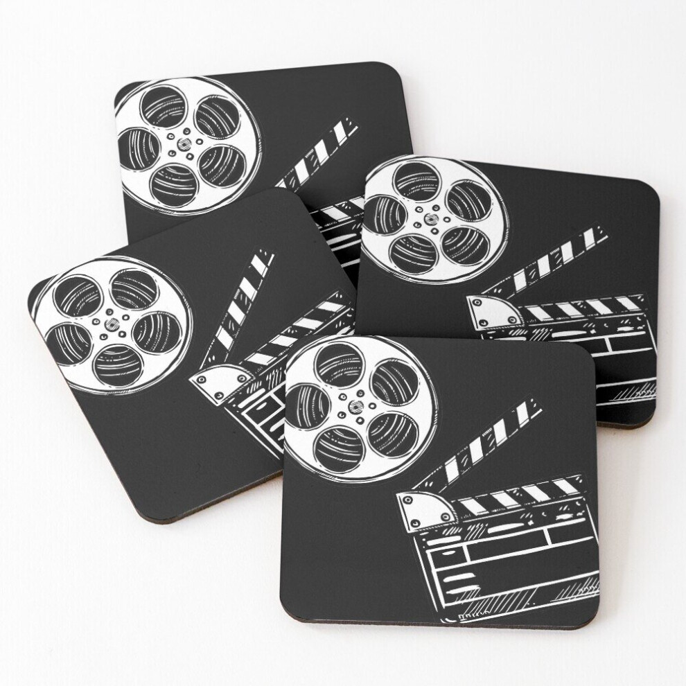 Leather Coasters Movies, Film and Clapperboard Set of 4 / 4 x 4 inch