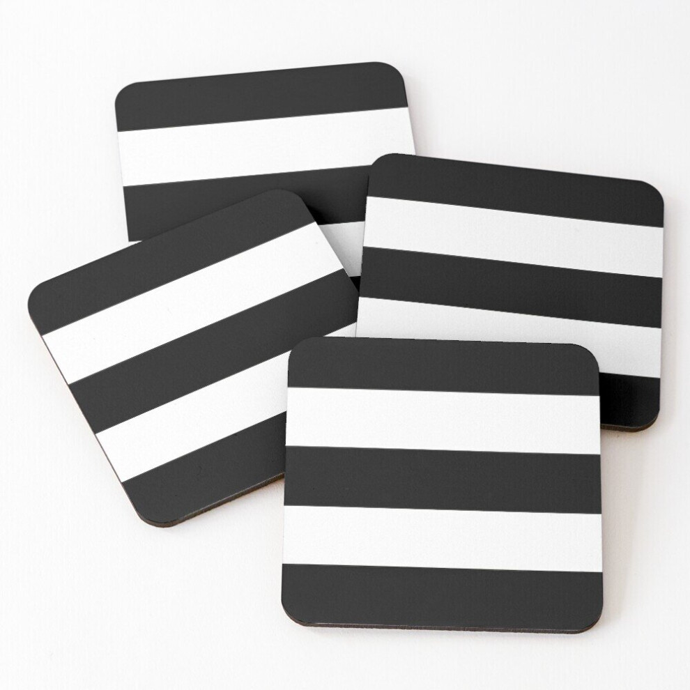 Leather Coasters Black and White Striped Set of 4 / 4 x 4 inch