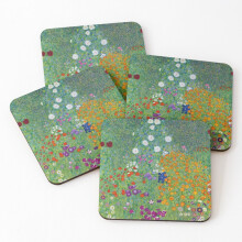 Leather Coasters Gustav Klimt - Bauerngarten or Blumengarten - Beautiful Floral Landscape Set of 4 / 4 x 4 inch