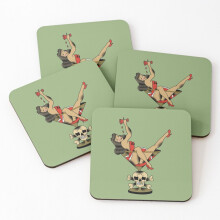 Leather Coasters Vintage pin up girl in cocktail glass Set of 4 / 4 x 4 inch
