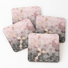 Leather Coasters Pink And Grey Gradient Cubes Set of 4 / 4 x 4 inch