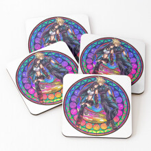 Leather Coasters Under the Highwind - Cloud and Tifa Stained Glass Set of 4 / 4 x 4 inch