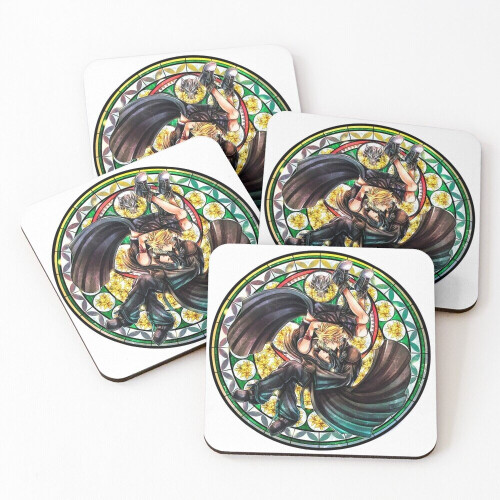 Leather Coasters Cloud and Tifa Stained Glass Advent Children Set of 4 ...