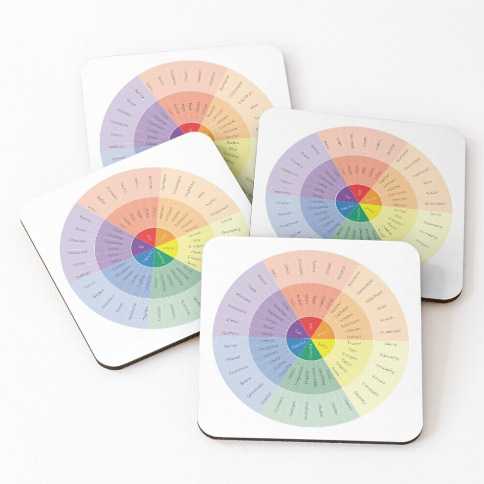 Leather Coasters Wheel of emotions Set of 4 / 4 x 4 inch