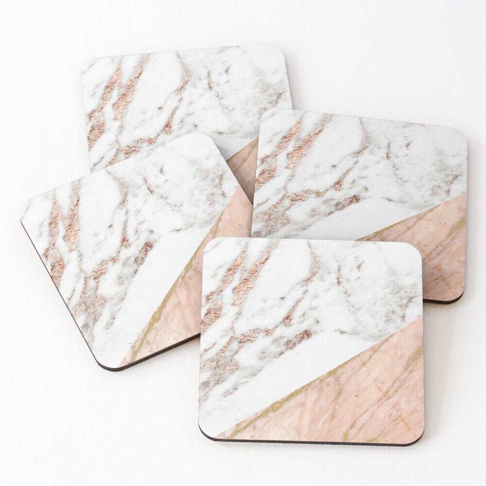 Leather Coasters Rose gold marble blended Set of 4 / 4 x 4 inch