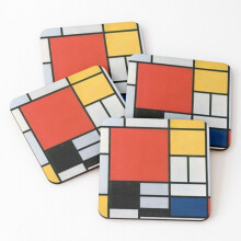 Leather Coasters Piet Mondrian Squares Set of 4 / 4 x 4 inch