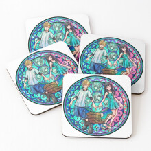 Leather Coasters Cloud and Tifa Stained Glass Set of 4 / 4 x 4 inch