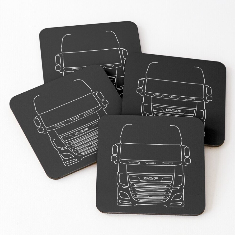 Leather Coasters DAF XF series truck outline graphic (white)  Set of 4 / 4 x 4 inch