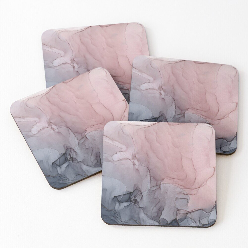 Leather Coasters Blush and Gray Flowing Ombre Abstract 1 Set of 4 / 4 x 4 inch