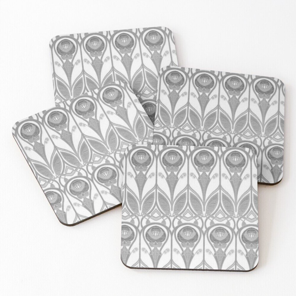 Leather Coasters Charles Rennie Mackintosh design, grey, white Set of 4 / 4 x 4 inch