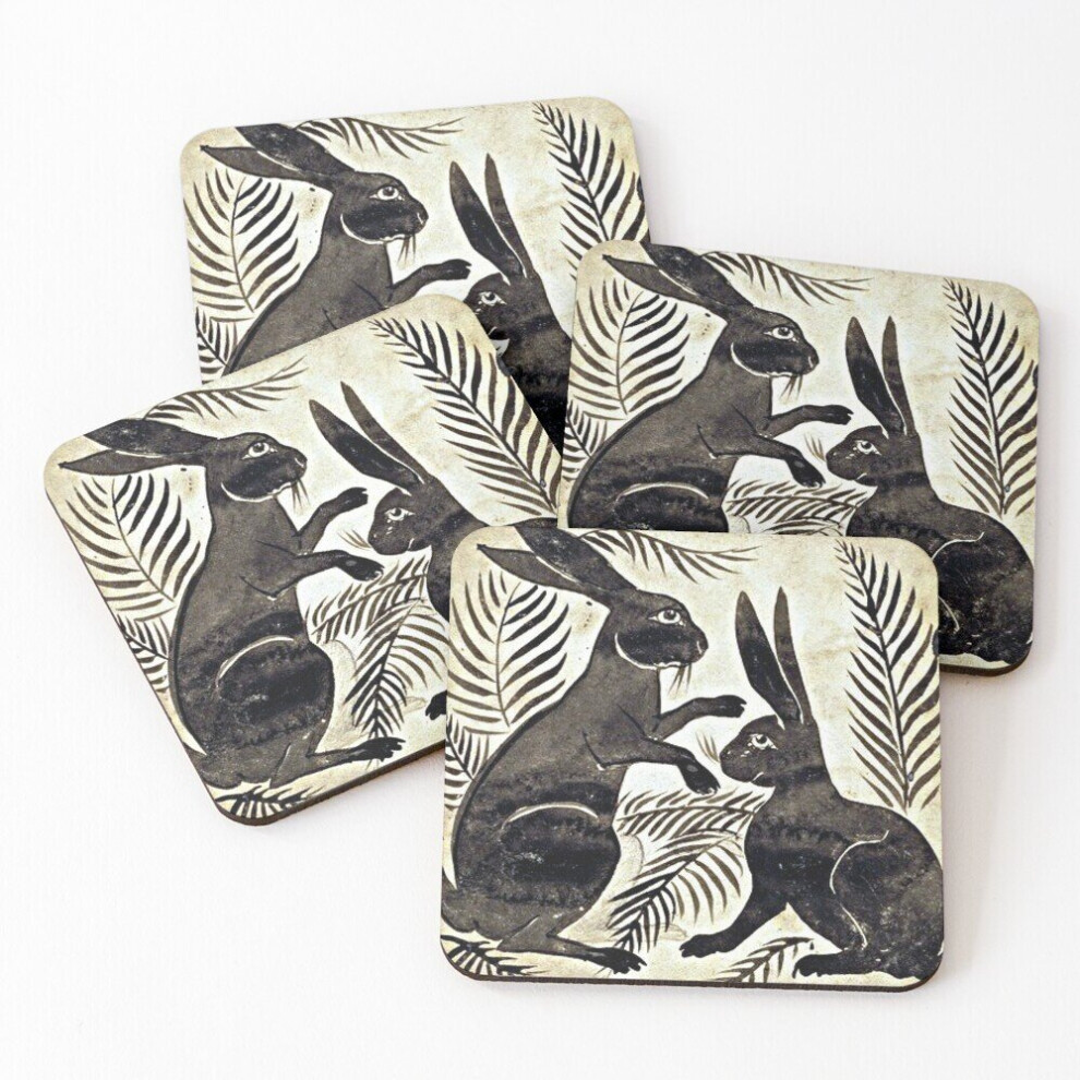 Leather Coasters William De Morgan Hares Set of 4 / 4 x 4 inch