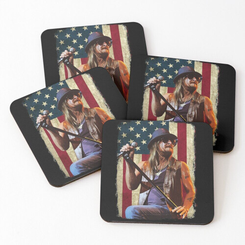 Leather Coasters Vintage American Flag Kid Rock Legend Set of 4 / 4 x 4 ...