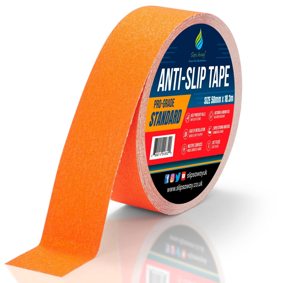 (ORANGE, 50mm x 18.3m) Non/Anti Slip Tape Roll Pro Standard Grade -Indoor/Outdoor Use