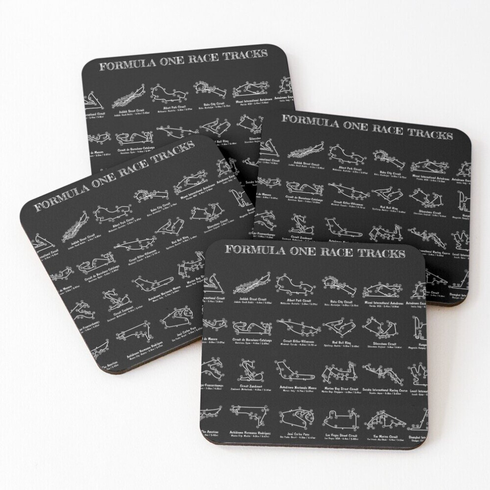 Leather Coasters F1 Race Tracks (White Stencil-No Background) Set of 4 / 4 x 4 inch