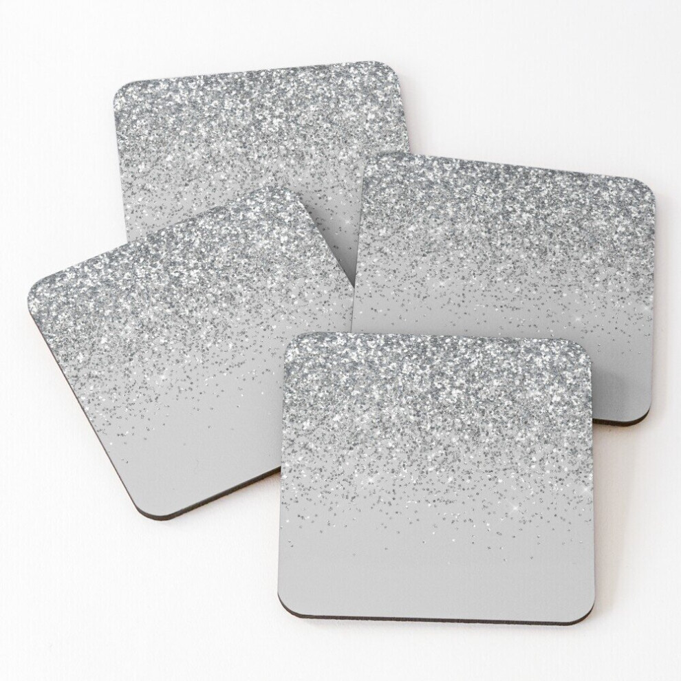 Leather Coasters Silver Grey Glitter Glam Sparkle Set of 4 / 4 x 4 inch