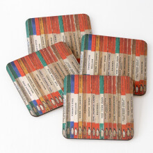 Leather Coasters Classic Vintage Penguin Book Art Set of 4 / 4 x 4 inch