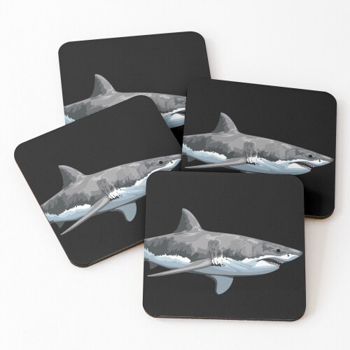 Leather Coasters Great White Shark Set of 4 / 4 x 4 inch