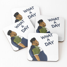 Leather Coasters WHAT A DAY Set of 4 / 4 x 4 inch