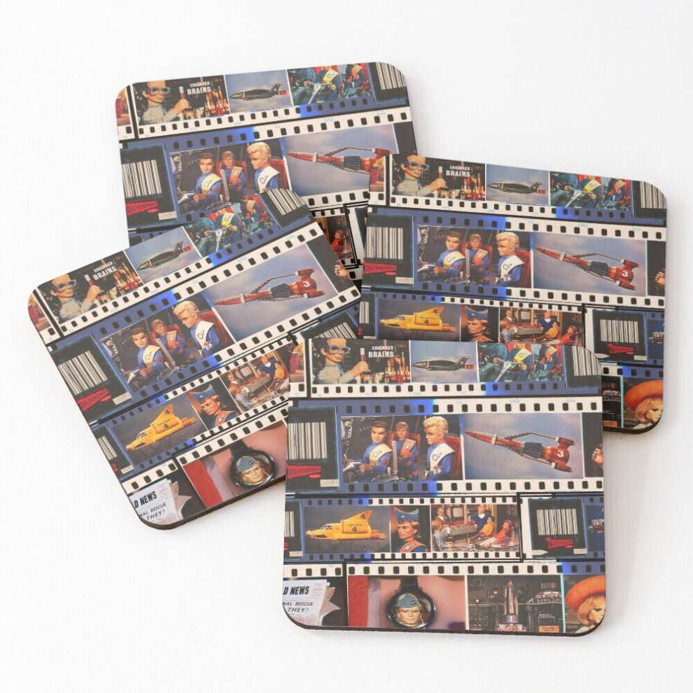Leather Coasters Thunderbirds figurines, home and office decor, merchandise and laptop sleeves, Mallybeau Mauswohn Set of 4 / 4 x 4 inch